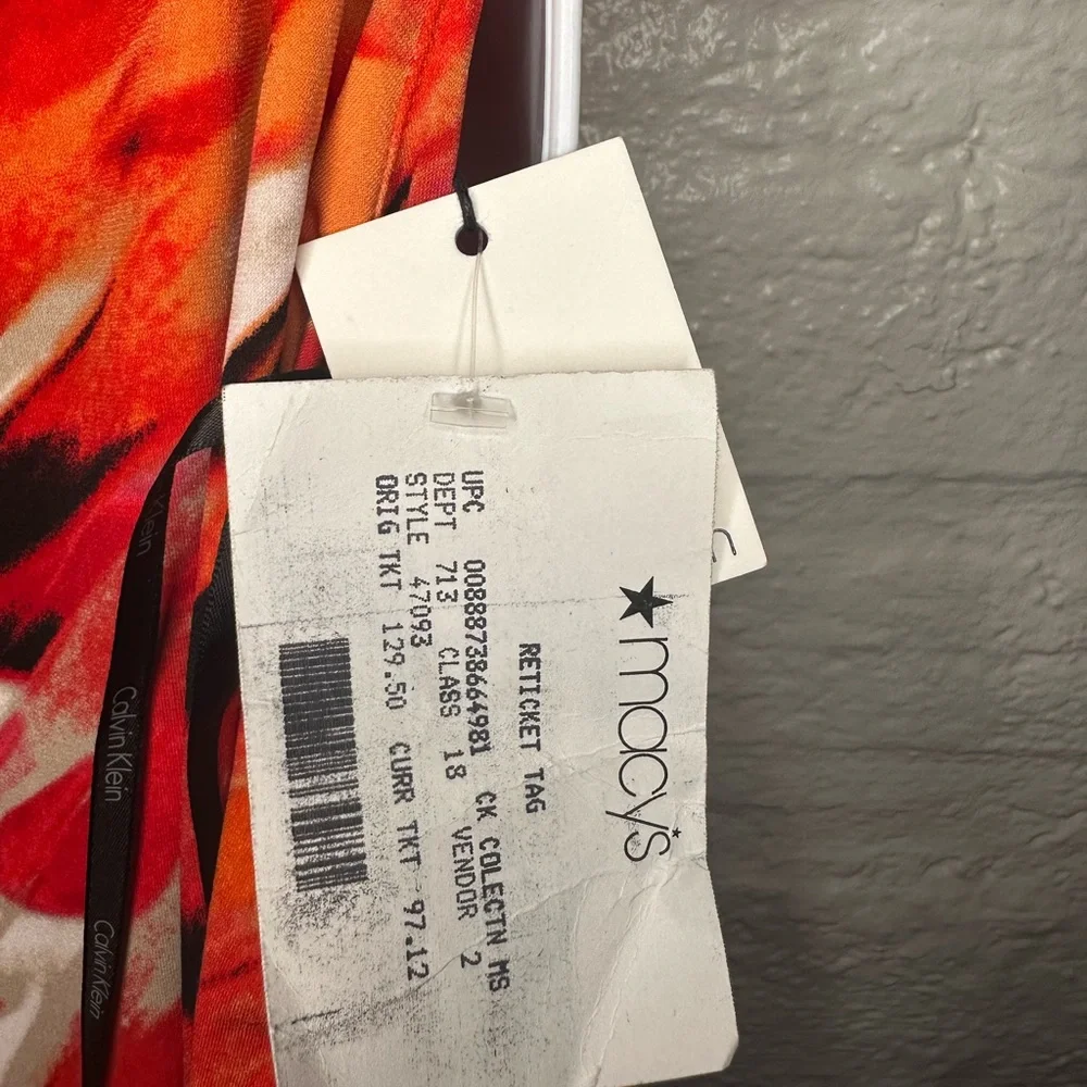 Calvin Klein Orange Red Floral Print Maxi Dress